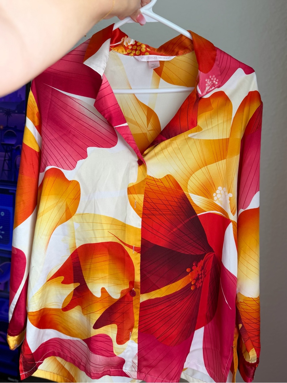 Victoria's Secret Pink, Red & Yellow Floral Button-Down Blouse